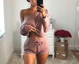 Lana Pajamas - Sexy Off Shoulder Crop Top + Shorts PJ Set Booty Pajamas
