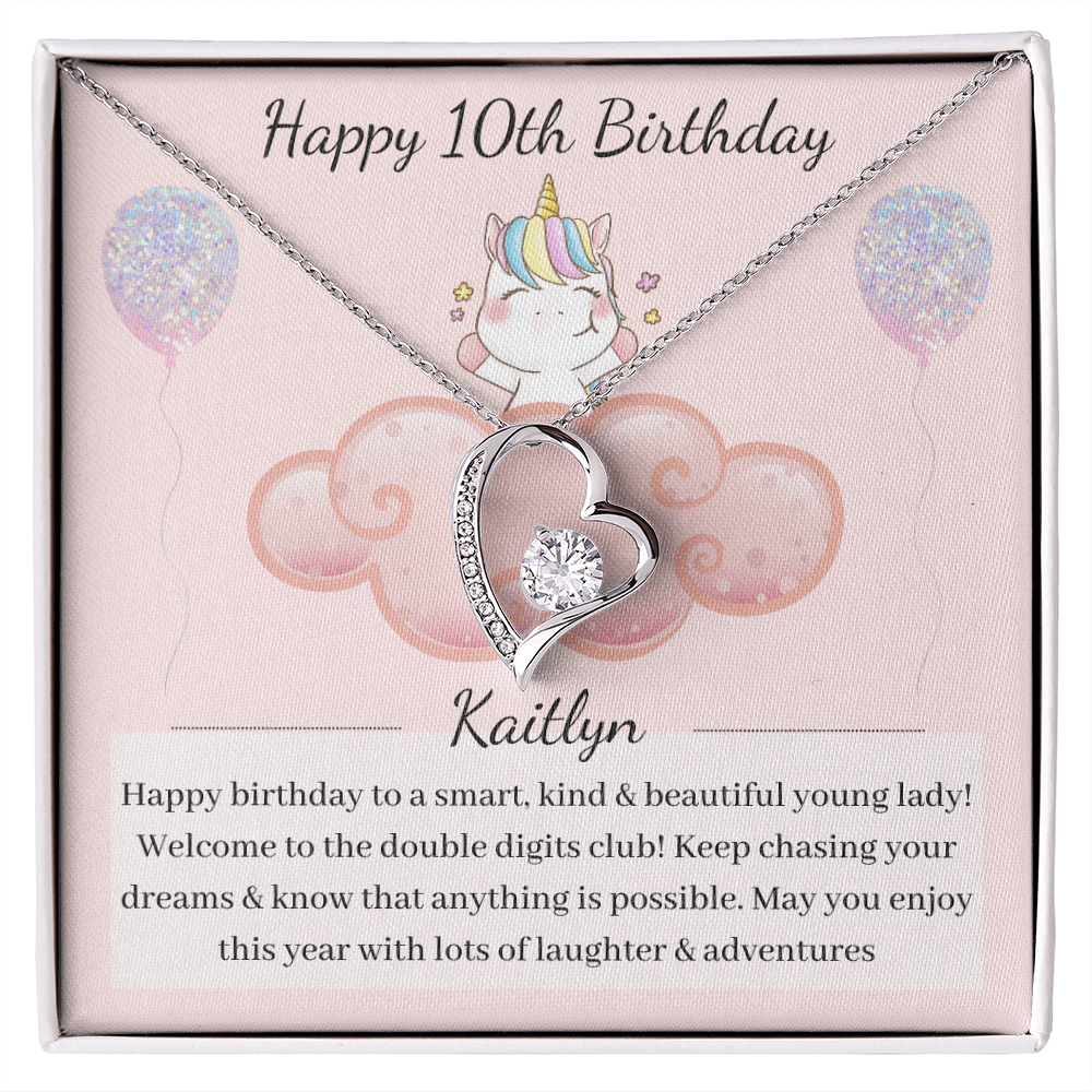 10th Birthday Girl Beautiful Heart Necklace