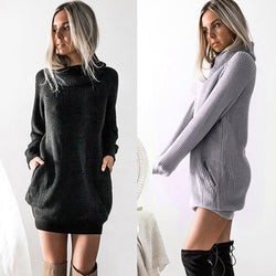 Oversized Knit Turtleneck Sweater Dress