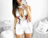 Sexy Rose Embroidery V-neck Romper Dress