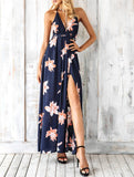 Navy Floral Boho Deep V-Neck Maxi Dress