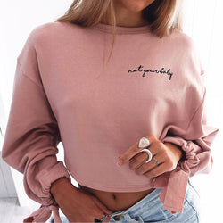 Cute "Not Your Baby" Crop Top Sweater Ribbon Sleeves