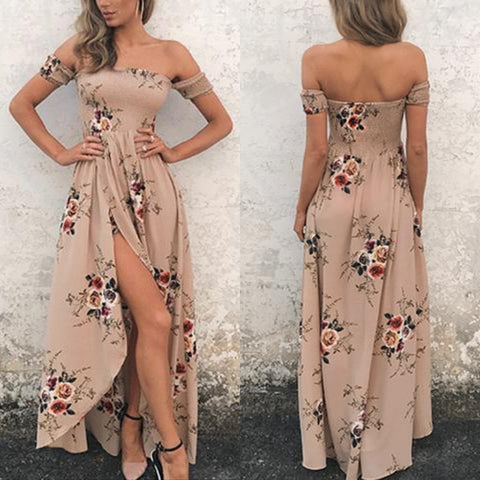 Elegant Khaki Floral Maxi Dress