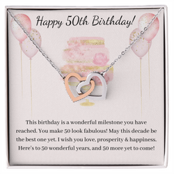 50th Birthday Gift - Double Interlocked Hearts Necklace