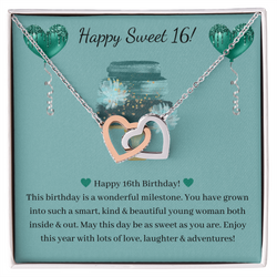 Sweet 16 Birthday Gift - Double Interlocked Hearts Necklace