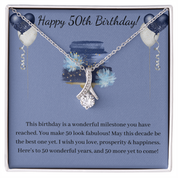 50th Birthday Gift - Little Ribbon Rhinestone Crystal Necklace