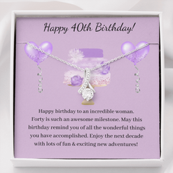 40th Birthday - Little Ribbon Rhinestone Crystal Necklace