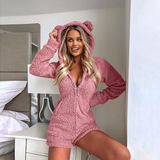 Teddy Bear Hoodie Romper Pajamas