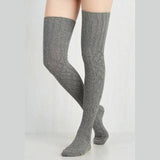 Textured Thick Cotton Knit Thigh High Socks