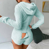 Fluffy Fleece Hooded Romper Pajamas