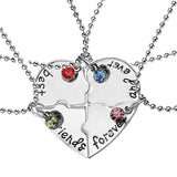 BFF Heart Rhinestone Friendship Necklaces - 4 PCS