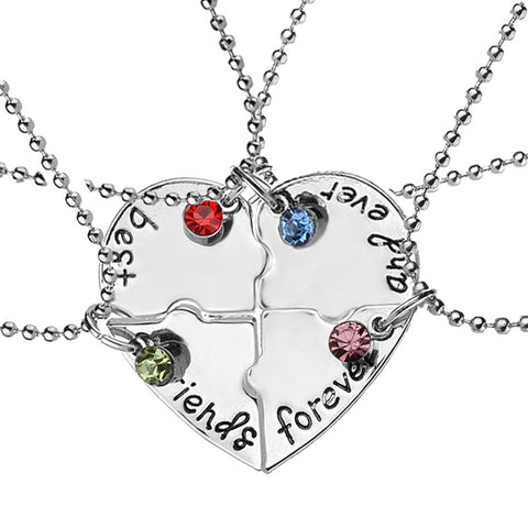 BFF Heart Rhinestone Friendship Necklaces - 4 PCS