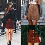 Olivia Button Up Faux Suede Skirt
