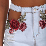 Sexy High Waisted Peek-A-Boo Floral Embroidery Shorts