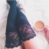Floral Lace Striped Thigh High Socks