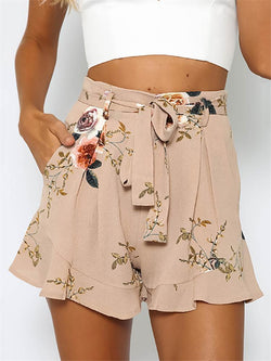 Khaki Floral Ribbon Shorts