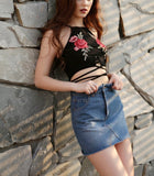 Embroidery Floral Crop Top