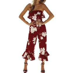 Red Floral Tube Top Jumpsuit