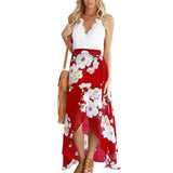 Lacey V-Neck Floral Maxi Dress - Red