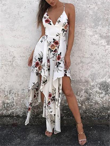 Floral v-Neck Asymmetrical Maxi Dress