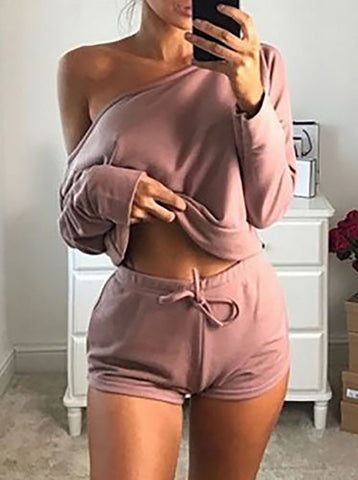 Lana Pajamas - Sexy Off Shoulder Crop Top + Shorts PJ Set Booty Pajamas