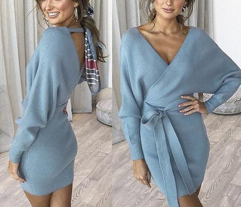 Elegant Soft V-Neck Sweater Dress