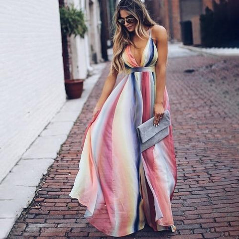 Vintage Rainbow Striped Sundress