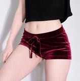 Sexy High Waisted Velvet Drawstring Shorts